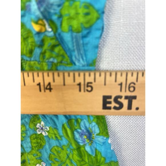 Pappagallo Dress Women 6 Blue Green Floral Textured Cotton Preppy Summer Casual - Picture 6 of 10
